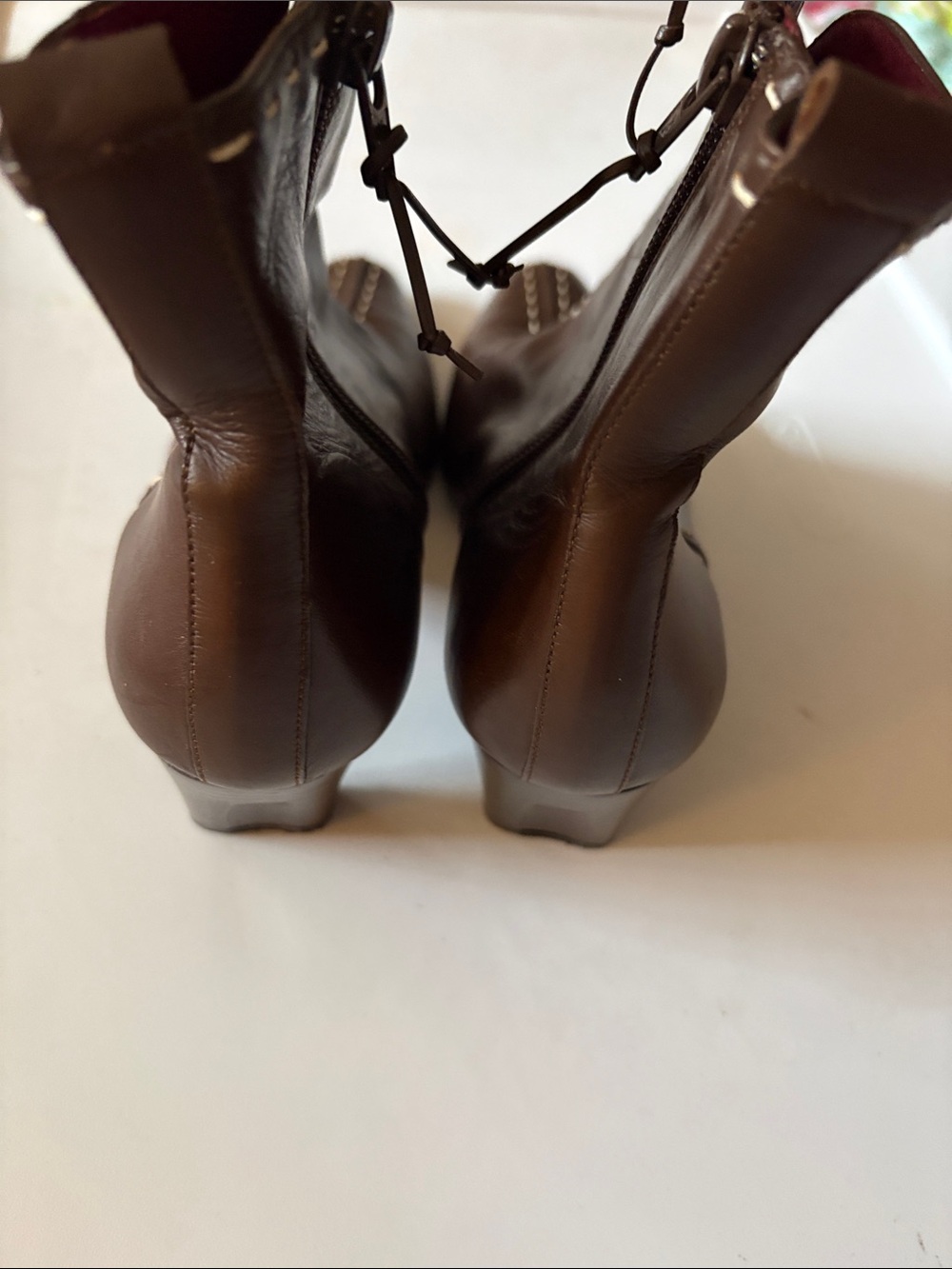 Donald J. Pliner Brown Leather Ankle Boots with Contrast Stitching - Picture 11 of 14
